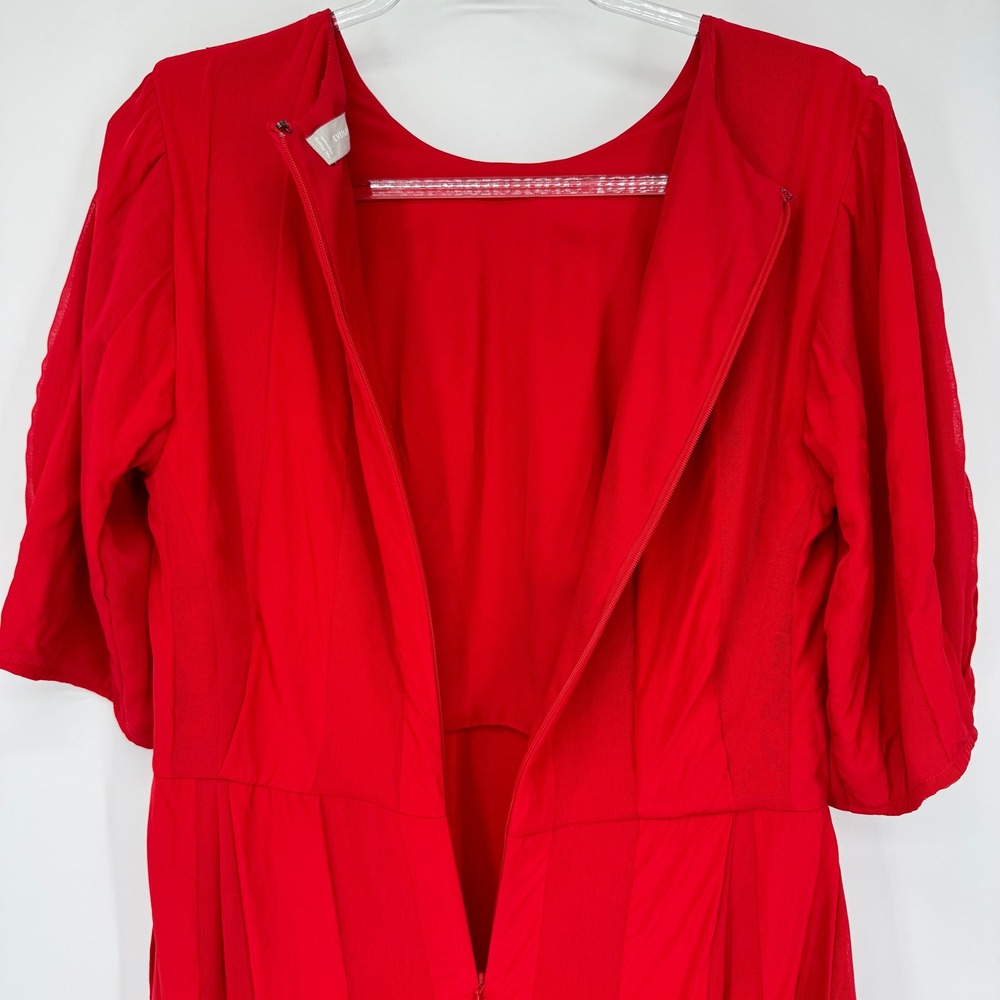 Everlane Women's Short Sleeve Red Striped‎ Ruched Dress - Picture 7 of 14